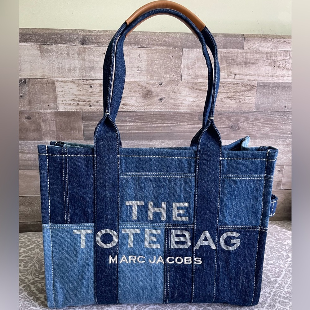 MARC JACOBS blue denim large tote bag